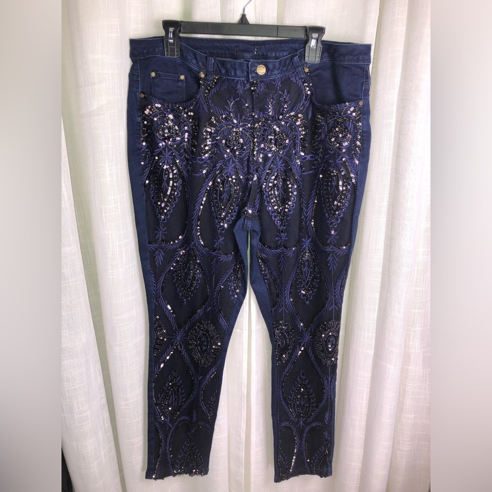 VENUS HOT Blue and Black Sequin Skinny Jeans NWOT 💙🪩 - Picture 2 of 15